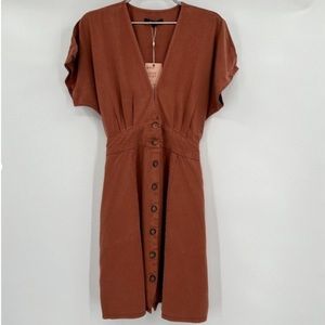 Quince Vintage Wash Tencel Button Front Dress Terracotta Orange sz M NWT Mini